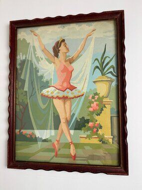 Vintage 1950 - 1960s PBN Paint by Numbers Balcony Ballet Ballerina Painting
